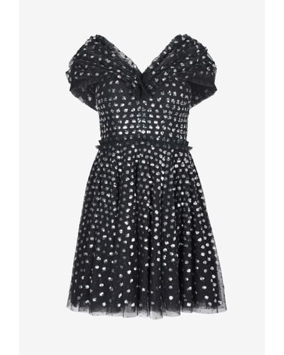 Needle & Thread Grace Gloss Off-Shoulder Sequined Mini Dress - Black
