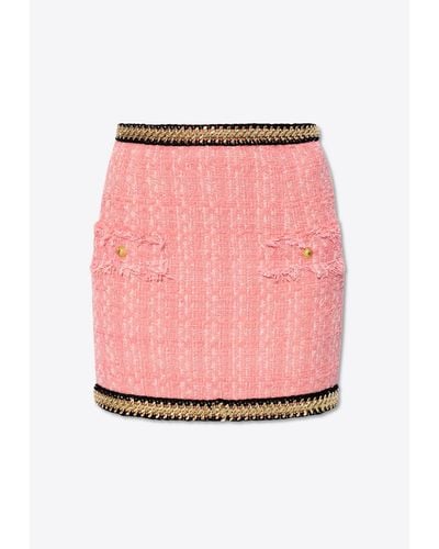 Balmain Chain Embellished Tweed Mini Skirt - Pink