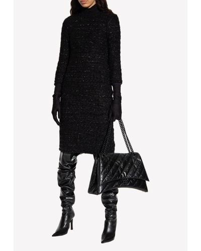 Balenciaga Knee-Length Tweed Dress - Black