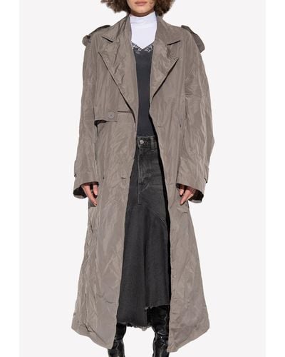 Balenciaga Double-Breasted Wrinkled Trench Coat - Gray