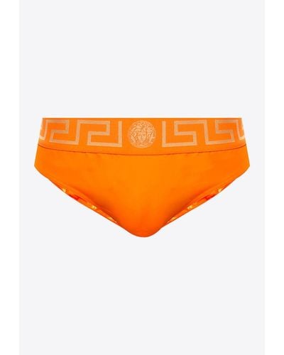 Versace Greca Border Swim Briefs - Orange