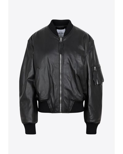 The Attico Anja Leather Zip-Up Jacket - Black