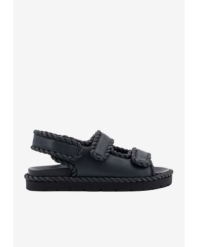 Bottega Veneta Jack Nappa Leather Flat Sandals - Black