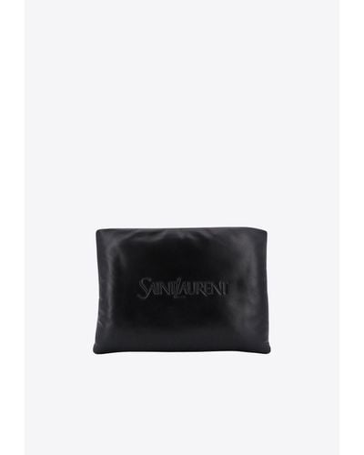 Saint Laurent Large Puffy Leather Pouch - White