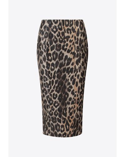 Balmain High-Waist Leopard Print Midi Skirt - White