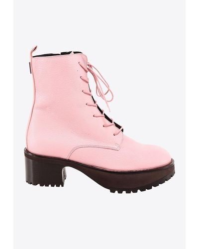 BY FAR Cobain 60 Grained Leather Ankle Boots - Pink
