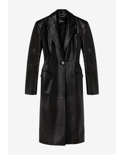 Versace Medusa Long Leather Coat - Black
