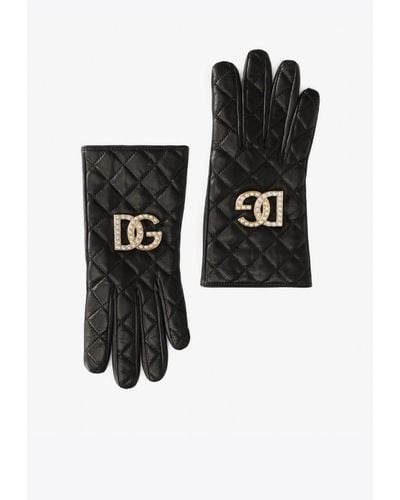 Dolce & Gabbana Dg Logo Quilted Nappa Leather Gloves - Black
