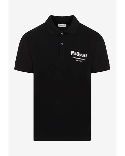 Alexander McQueen Graffiti Logo Polo T-Shirt - Black