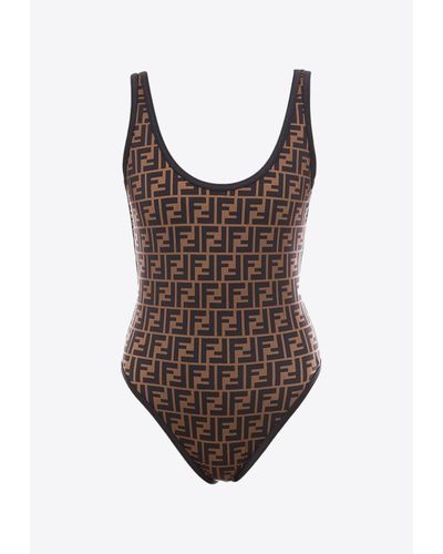 Fendi Ff Monogram One-piece Swimsuit - Brown