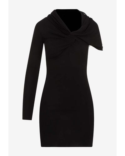 Saint Laurent One-Shoulder Mini Sheath Dress - Black