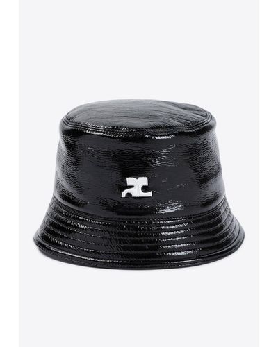Courreges Logo-Embroidered Vinyl Bucket Hat - Black