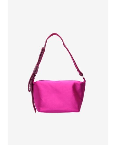 Kara Crystal Bow Satin Shoulder Bag - Pink