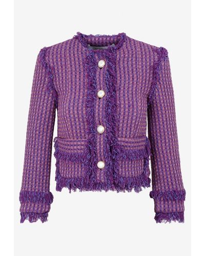 Greta Boldini Tartan Patterned Wool Jacket - Purple
