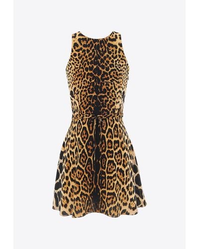 Saint Laurent Leopard Print Mini Sleeveless Dress - Natural