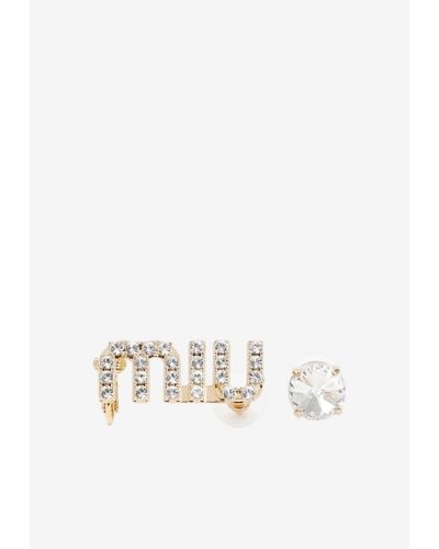 Miu Miu Logo Crystal-embellished Earrings - White