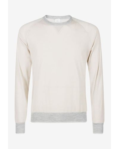 Eleventy Trianguline Crewneck Wool Knit Sweater - White