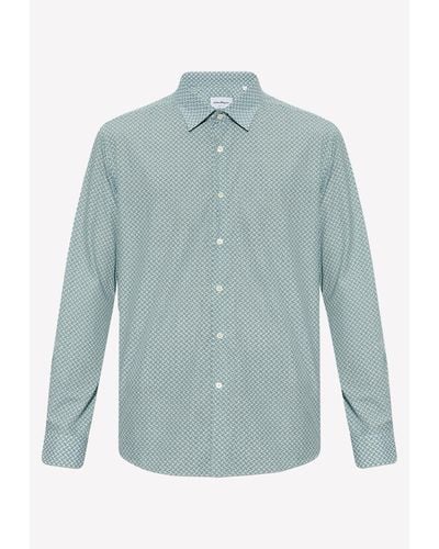 Ferragamo Monogram Print Long-Sleeved Shirt - Blue