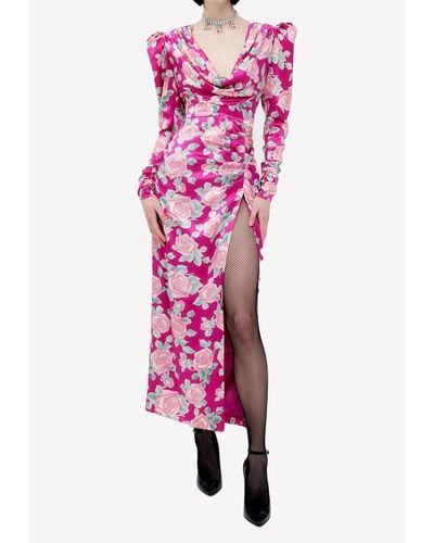 Alessandra Rich Floral Print Maxi Silk Dress - Pink