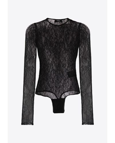 Wardrobe NYC Long-Sleeved Lace Bodysuit - Black