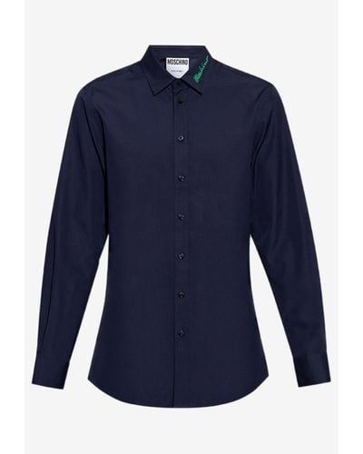 Moschino Logo Button-Up Shirt - Blue