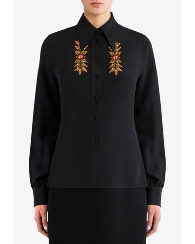 Etro Floral Foliage Embroidered Shirt - Black