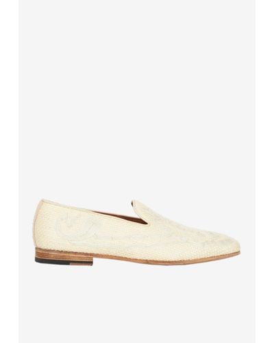 Etro Raffia-Embroidered Loafers - Natural