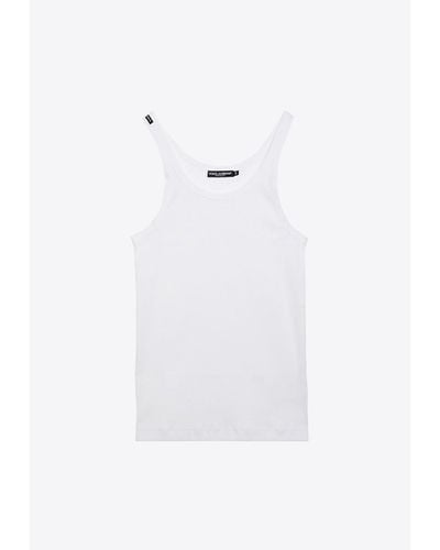 Dolce & Gabbana Logo-Patch Ribbed Tank Top - White