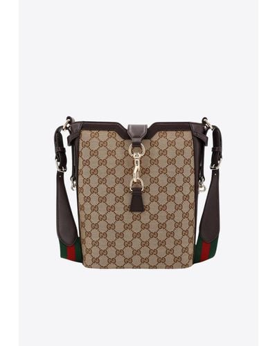 Gucci Medium Logo Jacquard Bucket Shoulder Bag - Brown
