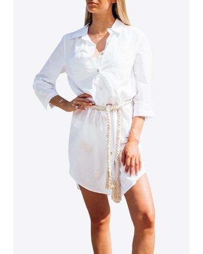 Les Canebiers Mimosas Mini Shirt Dress With Rope Belt - White