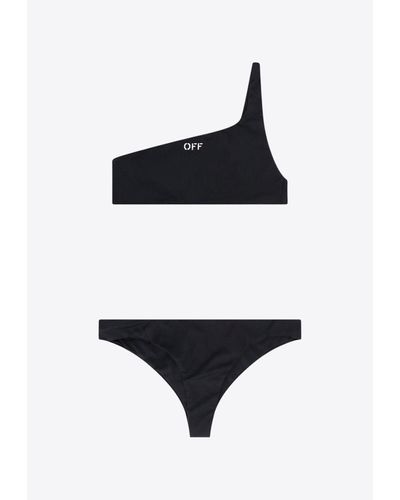 Off-White c/o Virgil Abloh Logo Embroidered One-Shoulder Bikini - Black