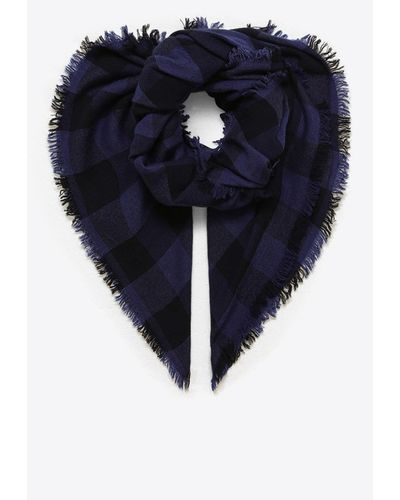 Destin Checked Scarf With Fringe - Blue