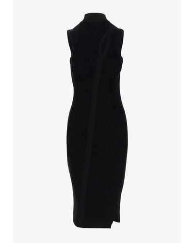 Versace Slash Cut-Out Turtleneck Midi Dress - Black