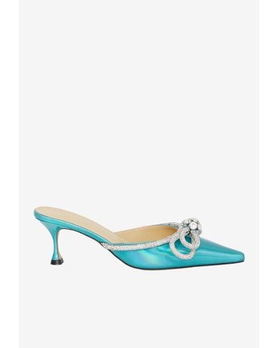 Mach & Mach 65 Iridescent Leather Pointed Mules - Blue