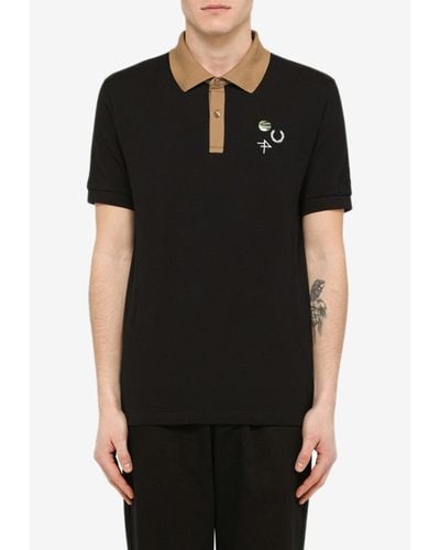Raf Simons X Fred Perry Contrast Collar Polo T-Shirt With Badge Detail - Black