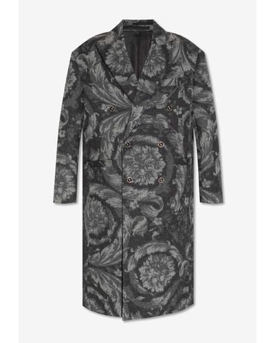 Versace Double-Breasted Barocco Wool-Blend Coat - Grey