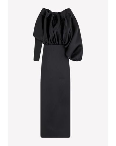Tom Ford Silk Satin Organza Off-Shoulder Maxi Dress - Black