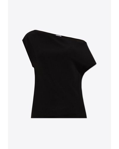 Bottega Veneta One-Shoulder Viscose Fluid Knitted Top - Black