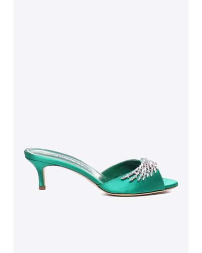 Manolo Blahnik Lumada 50 Crystal-Embellished Sandals - Green