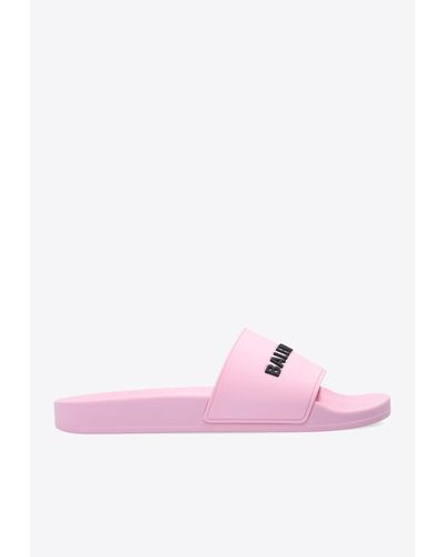 Balenciaga Logo Rubber Slides - Pink