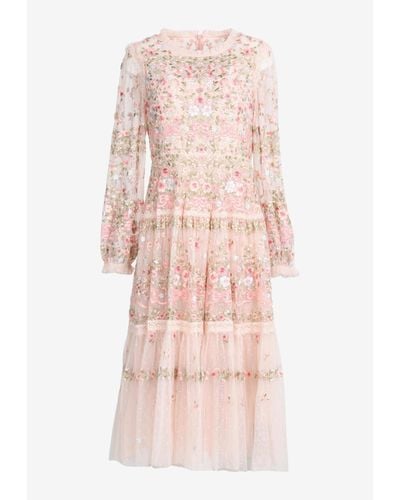 Needle & Thread Ribbon Bouquet Embroidered Midaxi Dress - Pink