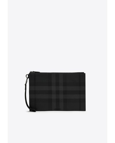 Burberry Check Zipped Pouch Bag - Black