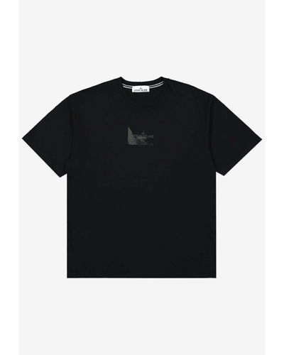 Stone Island Logo Print Crewneck T-Shirt - Black