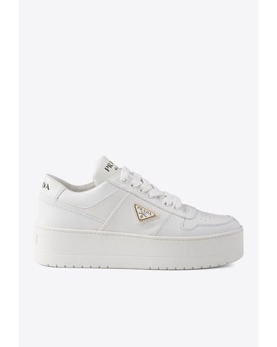 Prada Downtown Bold Leather Low-Top Sneakers - White
