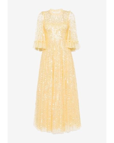 Needle & Thread Raindrop Sequins-Embellished Gown - Yellow