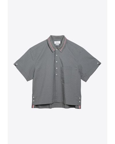 Thom Browne Striped Short-Sleeved Shirt - Grey