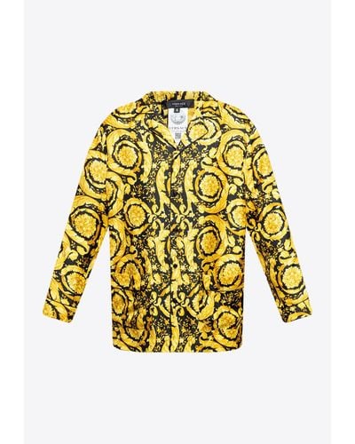 Versace Barocco Silk Pijama Top - Yellow