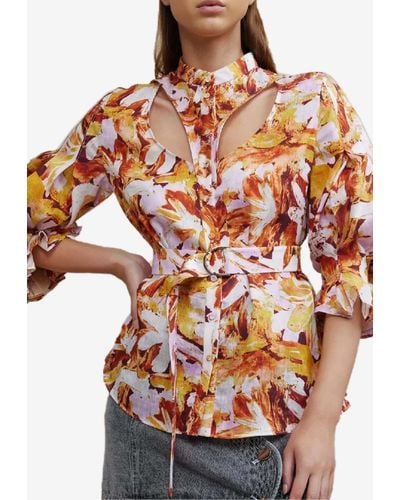 Acler Watson Floral Print Shirt With Cut-Out - Orange