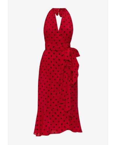 Moschino Polka Dots Halterneck Midi Dress - Red