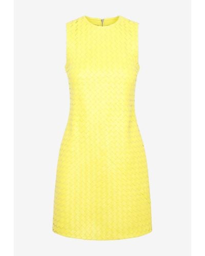 Bottega Veneta Intrecciato Mini Leather Dress - Yellow